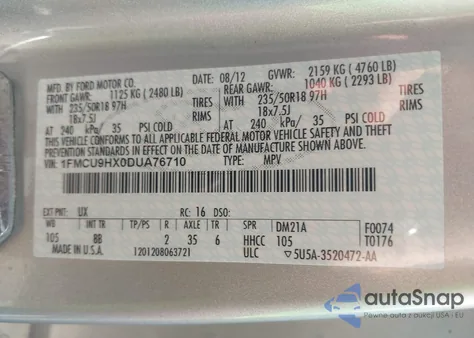 2013 Ford Escape Sel из США, поврежденный, VIN 1FMCU9HX0DUA76710